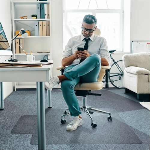 Floortex Polycarbonate Lipped Chair Mat for Carpets up to 1/2" - 35" x 47" - 47" Length x 35" Width x 0.085" Depth x 0.085" Thickness - Lip Size 20" Length x 10" Width - Lipped - Polycarbonate - Clear - 1 Each - TAA Compliant