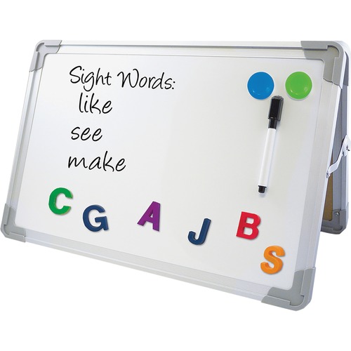 Flipside Dry Erase Board Easel, Desktop, Double-Sided Magnetic, 18 in W x 1.75 in D x 12 in H, White Aluminum Surface