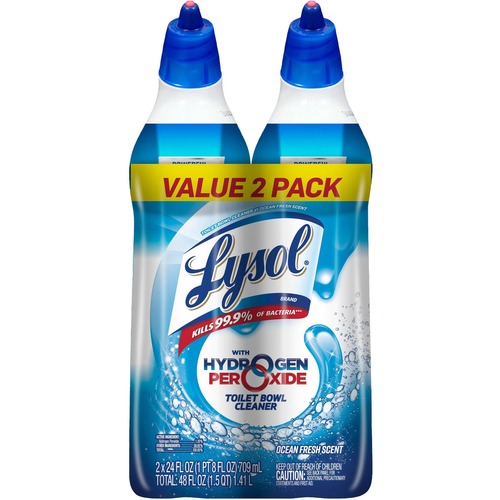 Lysol Toilet Bowl Cleaner, Hydrogen Peroxide Formula, 24 fl oz, Ocean Fresh Scent, Bleach-Free, Angle-Neck Bottle, Blue, 2/PK