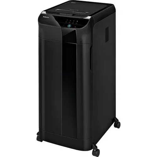 Fellowes Paper Shredder, AutoMax Auto-Feed, 600-Sheet Capacity, Micro-Cut P-5, 22 Gal Pull-Out Bin, Black