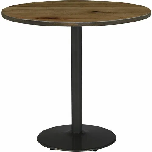 KFI Cafeteria Table, Cafe Height, 30" H, Round Vintage Wood Top, Natural, Black Steel Base