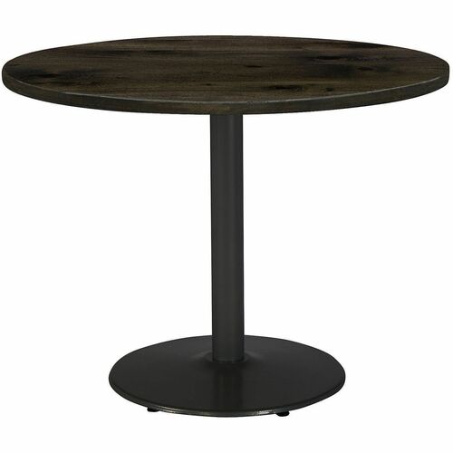 KFI Cafeteria Table, 30" Round, Cafe Height, Vintage Wood Laminate Top, Barnwood, Steel Round Base, Leveling Glides