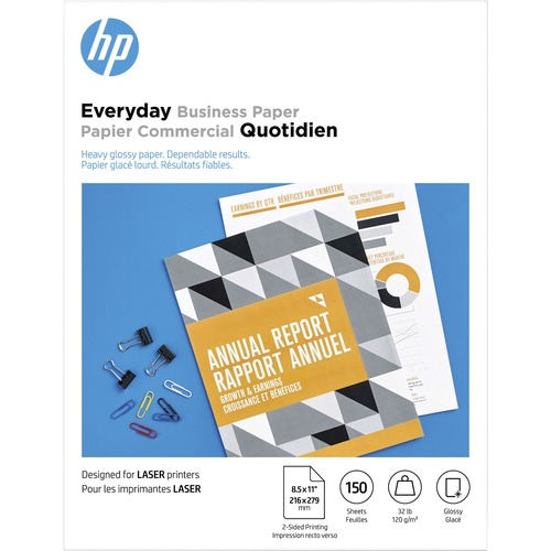 HP Photo Paper, Letter 8.5" x 11", 32 lb, 120 g/m2, Glossy, 95 Brightness, White, 150/PK