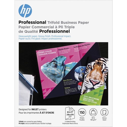 HP Brochure/Flyer Paper, Tri-Fold, Letter (8.5" x 11"), 48 lb (180 g/m2), Glossy White, 150/PK