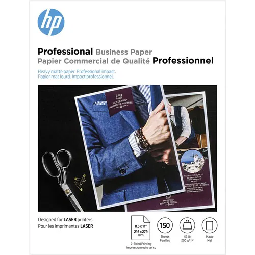 HP, Brochure/Flyer Paper, Letter 8.5" x 11", 52 lb (200 g/m2), Matte White, Laser, 150/PK