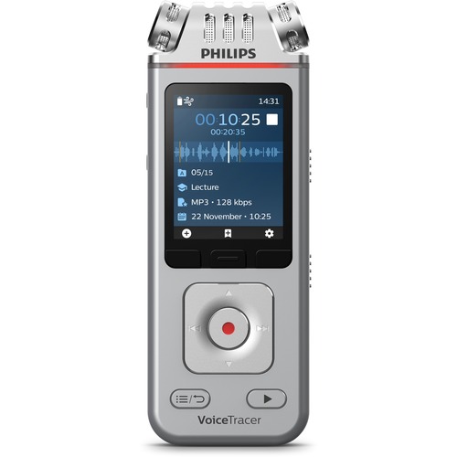 Philips VoiceTracer DVT4110 Audio Recorder for Lectures - 8 GBmicroSD Supported - 2" LCD - MP3, WAV, WMA - Headphone - 2147 HourspeaceRecording Time - Portable
