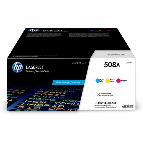 HP 508A (CF360AM) Toner Cartridge, Cyan Magenta Yellow, 5,000 Page Yield, JetIntelligence, for Color LaserJet Enterprise M553/M577 Series, 3/PK