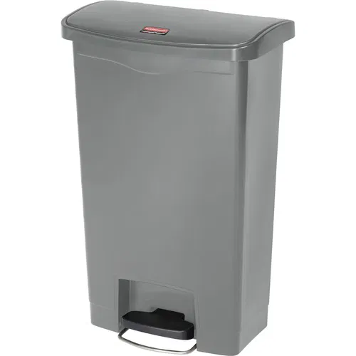 Rubbermaid Commercial Waste Container, Front Step-on, Slim Jim, 13 gal, Gray Plastic