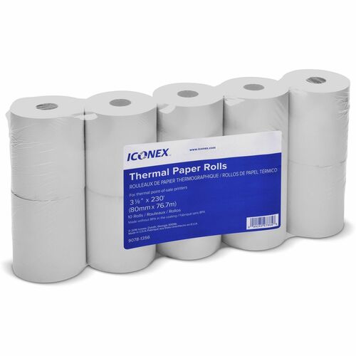 Iconex Thermal POS Receipt Paper, 3-1/8" x 230 ft, White, for Citizen, Star Micronics, IBM, 10/PK