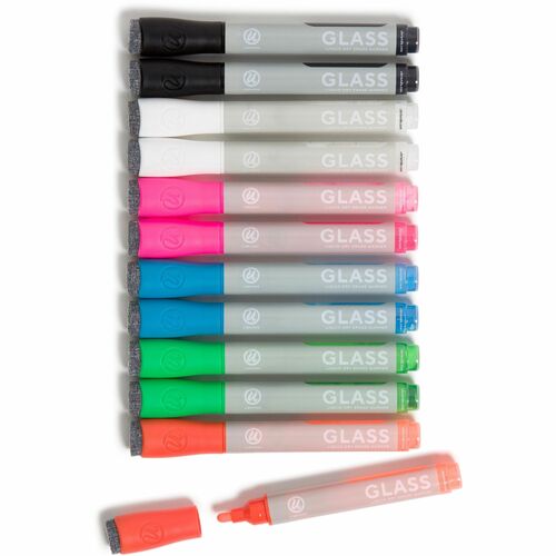 U Brands Magnetic Liquid Glass Dry Erase Markers, Bullet Tip, Assorted Colors, Built-In Eraser Cap, Low-Odor, 12/PK