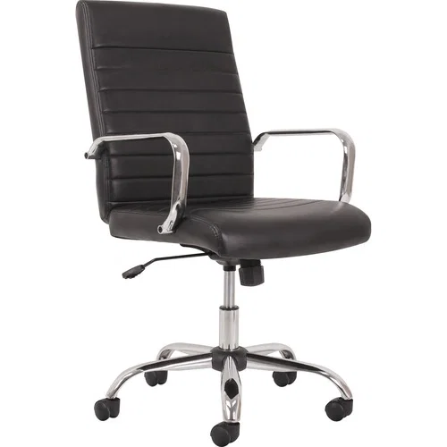 Sadie Executive Chair, Home Office/Boardroom, High-Back Black Leather, Chrome Frame, Adjustable Lumbar, Pneumatic Height, 5-Star Base, Casters