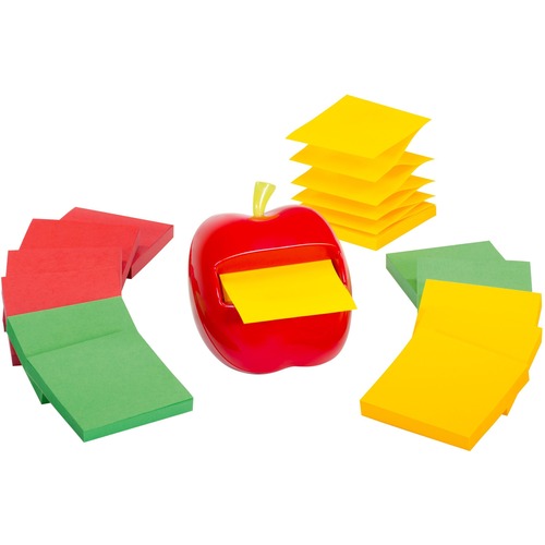 Post-it® Dispenser Note Apple Shape Dispenser - Candy Apple Red, Sunnyside, Lucky Green
