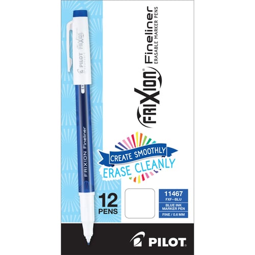 FriXion Fineliner Porous Point Pen, 0.6 mm Fine Point, Blue Erasable Gel Ink, Thermosensitive, 12/PK