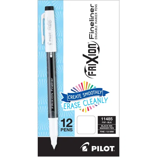 FriXion Porous Point Pens, Fineliner, 0.6 mm Fine, Erasable Thermosensitive Gel Ink, Black, 12/PK