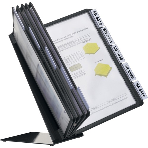 VARIO Display Panel System, Table, 10 Panels, Non-Expandable, A4 (8.5 in x 11 in), Anti-Glare Polypropylene Sleeves, Metal Base, Black