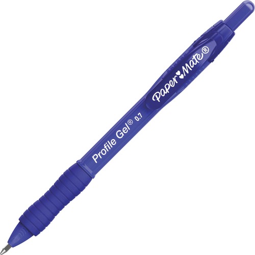 Paper Mate Gel Pen, Profile, Retractable, 0.7mm Tip, Blue Ink, Comfort Grip, 12/PK