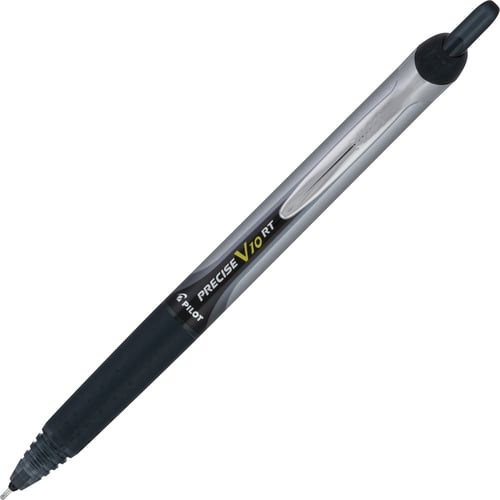 Precise Pen, V10 RT Retractable, Black Ink, Rubber Grip, Precision Point, Visible Ink Supply, 12/PK