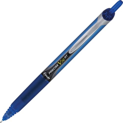Precise V10 RT Retractable Pen, Blue Ink, Precision Point, Rubber Grip, Visible Ink Supply, 12/PK