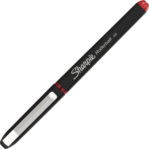 Sharpie Rollerball Pens, 0.5 mm Fine Needle Tip, Red Ink/Barrel, Comfort Grip, Metal Clip, 12/PK
