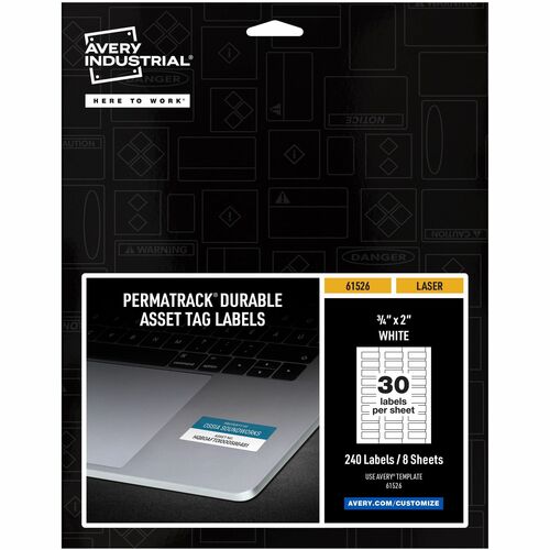 Avery PermaTrack Asset Tag Labels, 3/4" x 2", Matte White Film, Permanent Adhesive, 240/PK