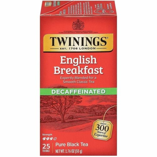 Twinings of London, Decaf English Breakfast Tea Bags, 25/Box, 1.8 oz