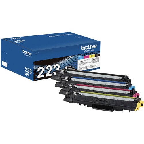 Brother TN223 (TN223 4PK) Toner Cartridge, Black/Cyan/Magenta/Yellow, Standard Yield B 1,400 Pages, C/M/Y 1,300 Pages