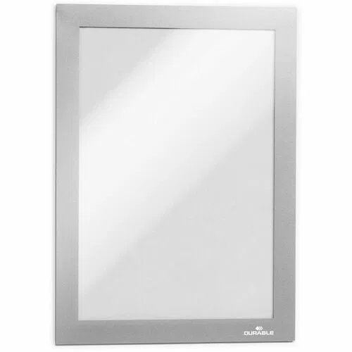 Durable Duraframe Sign Holder, 5.5" x 8.5", Magnetic, Anti-Glare, Four-Sided Plastic, Silver, 2/PK