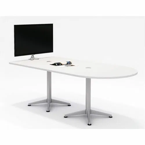 KFI Utility Table, Horseshoe Half-Round, 84" W x 42" D, White HPL Top, Steel Column Leg Base, Leveling Glides