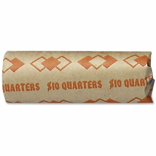 Iconex SecurIT Coin Wraps, 25 Cent Quarters, 10 Dollar Capacity, Tubular Kraft Paper, Orange, 1000/CT
