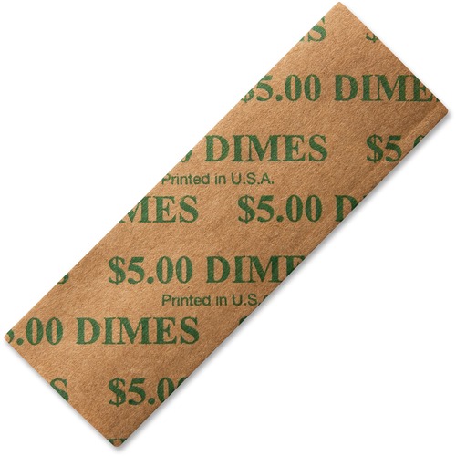 Iconex SecurIT Coin Wraps, Dime (10), $5 Roll Capacity, Color-Coded Green, Kraft Paper, 1000/PK