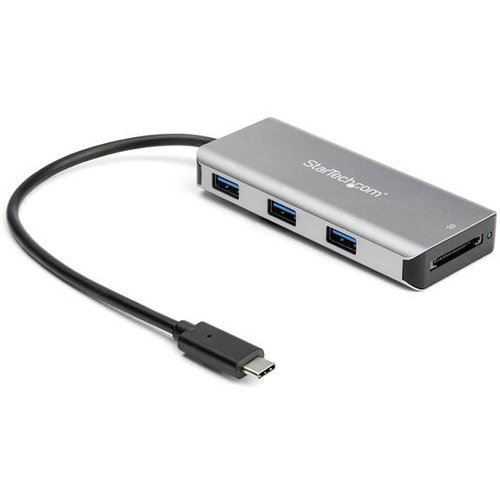 StarTech 3 Port USB C Hub with SD Card Reader, 3x USB-A & SD Slot, USB 3.2 Gen 2 10Gbps Type C Laptop Adapter Hub, Bus Powered, TAA - Bus powered USB 3.1/3.2 Gen 2 Type-C SuperSpeed 10Gbps hub - USB C Hub with SD Card Reader (UHS-II, SD 4.0) and 3x USB-A 