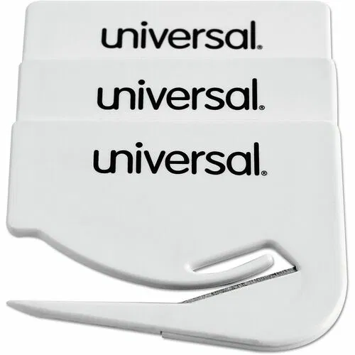 Universal Manual Letter Opener, Concealed Steel Blade, Plastic Handle, Handheld, White, 3/PK