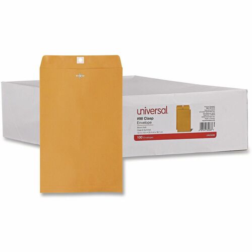 Universal Envelope, Clasp/Gummed Flap, 15" x 10", 28 lb, Brown Kraft Paper, Reinforced Eyelet and Two-Prong Clasp, 100/Box