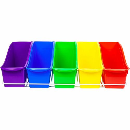 Storex Large Book Bins Metal Shelf Rack - 5 Compartment(s) - 7.25" Height x 14.30" Width x 25.69" Length - Metal, Steel - 1 / Carton