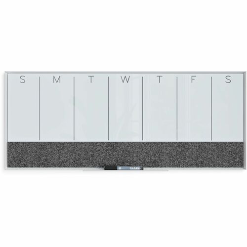 U Brands Combination Board, Wall-Mount Weekly Calendar, 36 in W x 15.25 in H, White Tempered Glass Surface, White Frame, Magnetic, Felt Strip