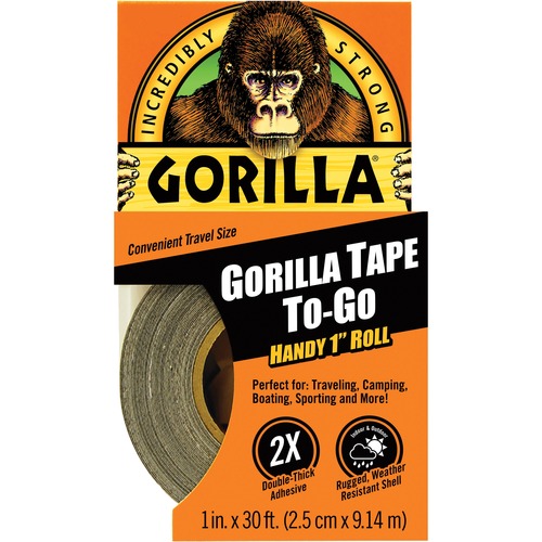 Gorilla Duct Tape, To-Go, 1" x 10 yd, Black, Double-Thick Adhesive, Reinforced Backing, Weather-Resistant