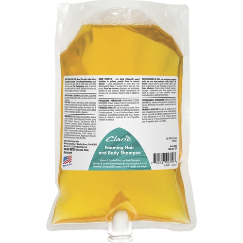 Betco Shampoo Refill, Clario Foaming Hand, Hair, Body, 33.8 fl oz (1000 mL), Gold, Vitamin E, pH-Balanced