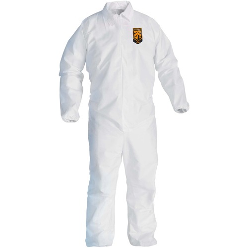 Kleenguard Protective Coverall, A40, 3XL, Liquid and Particle Protection, Microporous, Zipper Front, Elastic Wrists and Ankles, White, 25/CT