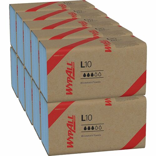 Wypall, GeneralClean L10 Cleaning Wipes, Light Duty, 1-Ply Single Fold, 9.1" x 10.25", Blue Paper, 224/PK, 10/CT