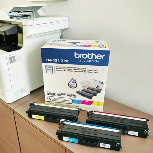 Brother TN-431 (TN4313PK) Toner Cartridge, Standard Yield, Cyan/Magenta/Yellow, 1,800 Pages Each, Laser, 3/Box
