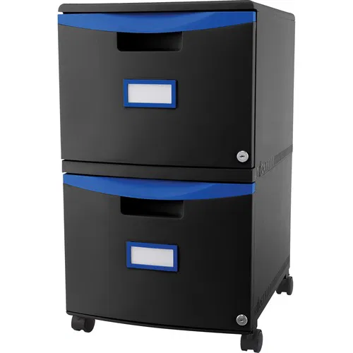 Storex File Cabinet, Mobile 2-Drawer, Letter & Legal, 14.8 in W x 18.3 in D x 25.5 in H, Blue/Black Polypropylene, Key Lock, Locking Casters