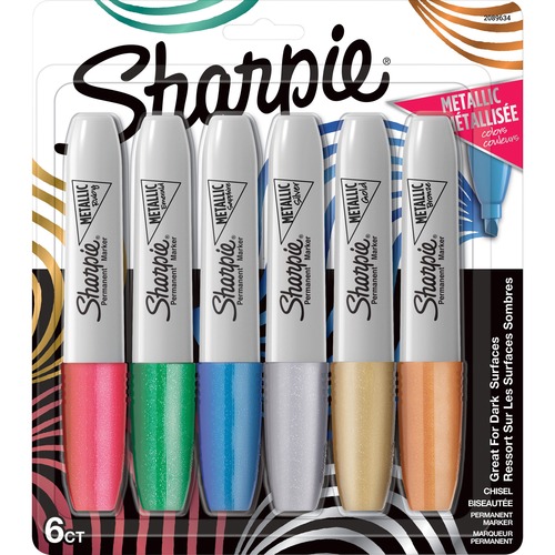 Sharpie Permanent Markers, Fine Chisel Tip, Metallic Ink, Assorted (Gold, Silver, Bronze, Ruby, Emerald, Sapphire), 6/PK