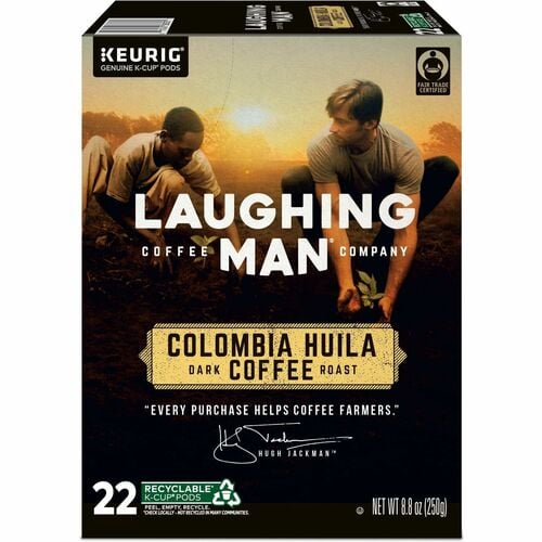Laughing Man Coffee K-Cup Pods, Dark Roast, Single Origin Colombia Huila, Fair Trade, for Keurig Brewers, 22/PK