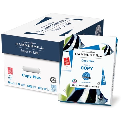 Hammermill Copy and Multipurpose Paper, Copy Plus, Letter 8.5 in x 11 in, 20 lb, 92 Brightness, 500 Sheets/Ream, 3-Hole Punched, 10/CT