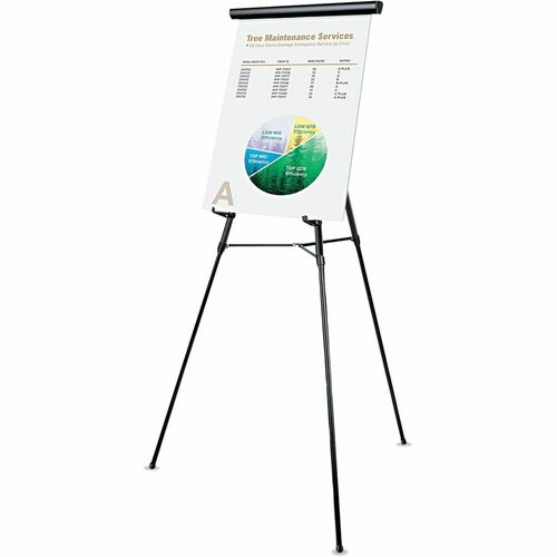 Universal Presentation Easel, Floor, 34"-64" Adjustable Height, 25 lb Load Capacity, Black Aluminum, No-Pinch Pad Retainer