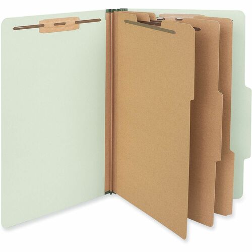 Universal Classification Folder, Legal 8.5" x 14", 3" Expansion, 8 Fasteners (2" Capacity), 3 Kraft Dividers, 2/5 Tab Top-Right, Green, 10/Box