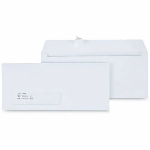 Universal Envelope, #10 Business, Self-Adhesive Peel Seal, 24 lb Bond, White Paper, 500/Box