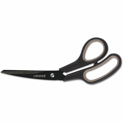 Universal Products Scissors, Pointed Tip, 3.5" Cutting, 8" Overall, Stainless Steel Blade, Black/Gray Comfort-Grip Handles