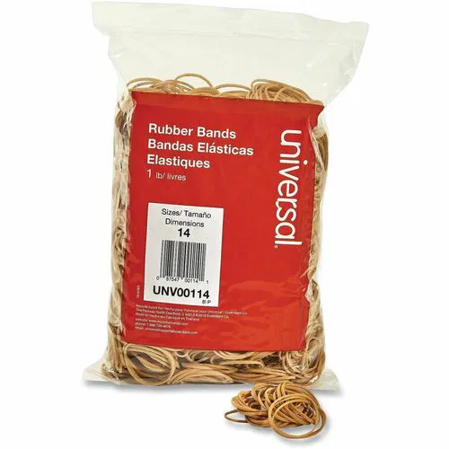 Universal Rubber Bands, Size 14, 0.04" Gauge, Beige, 1 lb Box, 2,200/Pack - Size: #14 - 2" Length x 0.1" Width - 6 lb/in - Rubber - Beige - 2200 / Pack