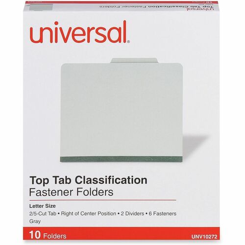 Universal 2/5 Tab Cut Letter Classification Folder - 8 1/2" x 11" - 2" Expansion - 6 Fastener - 2" Fastener Capacity - Top Tab Location - Right of Center Tab Position - 2 Divider - Gray - 10 Box